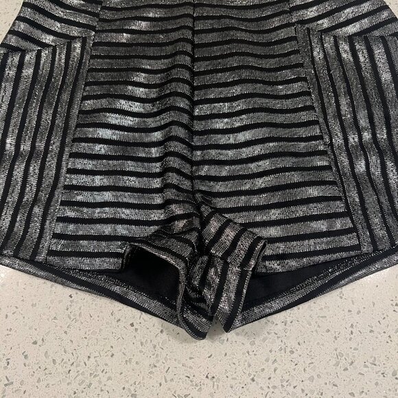 Revolve MINKPINK Size M GLIMMER OF HOPE BLACK SILVER METALLIC STRIPED ROMPER - Picture 6 of 14